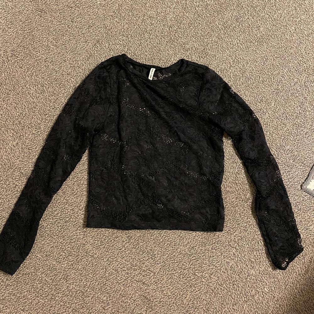 LF black floral lace long sleeve